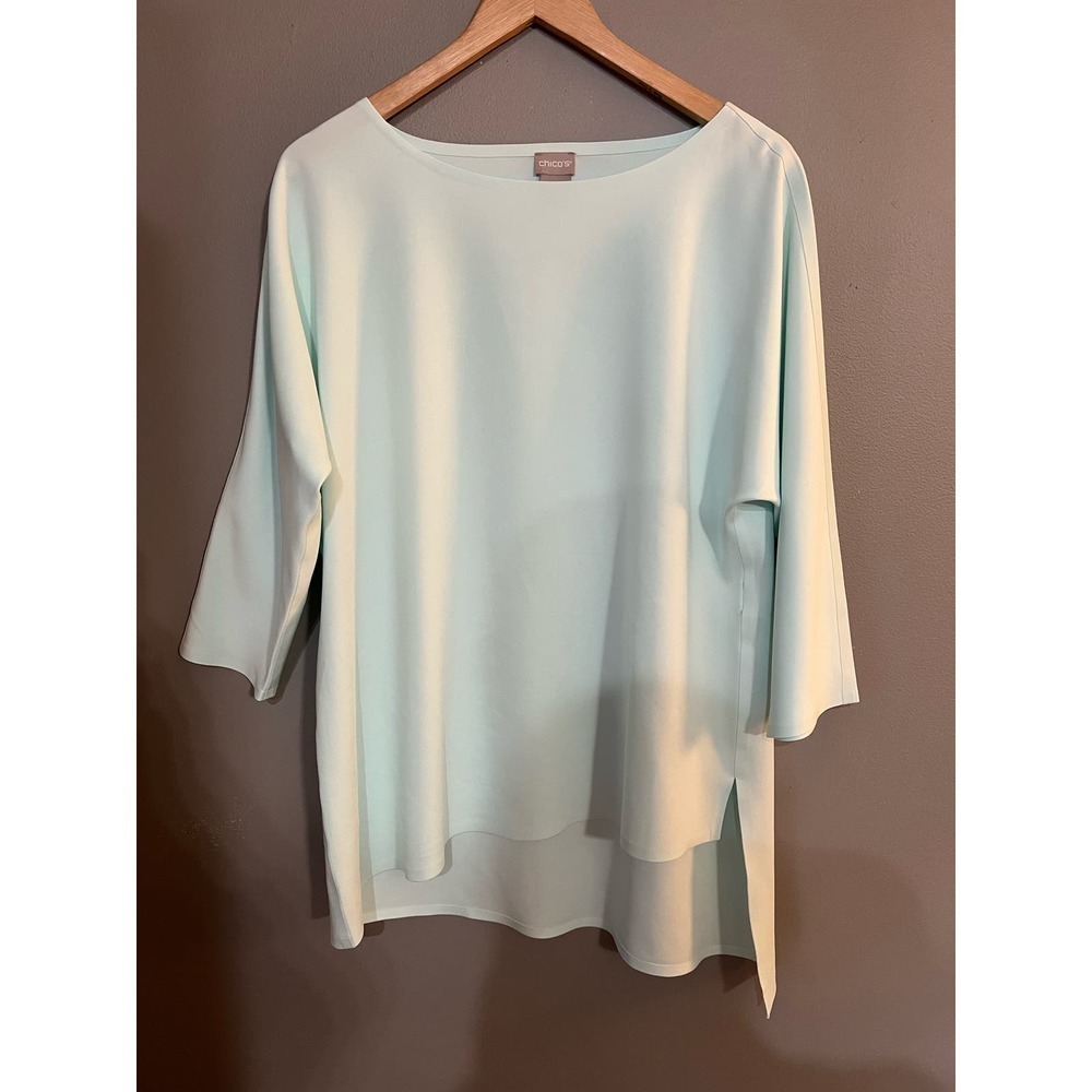 Chico’s seafoam green asymmetrical minimalist top shirt L